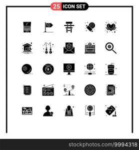 Universal Icon Symbols Group of 25 Modern Solid Glyphs of supermarket, education, flag, desk, chair Editable Vector Design Elements