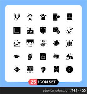 Universal Icon Symbols Group of 25 Modern Solid Glyphs of transport, metro, authority, cell, mobile Editable Vector Design Elements