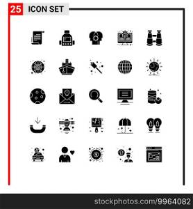 Universal Icon Symbols Group of 25 Modern Solid Glyphs of watch, binoculars, control, update, monitor Editable Vector Design Elements