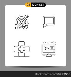 Universal Icon Symbols Group of 4 Modern Filledline Flat Colors of achievement, pharmacy, target, message, cloudy Editable Vector Design Elements