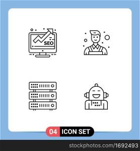 Universal Icon Symbols Group of 4 Modern Filledline Flat Colors of analysis, server, seo, wall, android Editable Vector Design Elements
