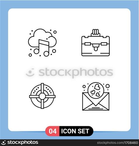 Universal Icon Symbols Group of 4 Modern Filledline Flat Colors of audio, strategy, sound, travel, heart Editable Vector Design Elements