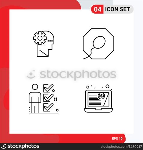 Universal Icon Symbols Group of 4 Modern Filledline Flat Colors of brain, tick, mind, checklist, customer Editable Vector Design Elements