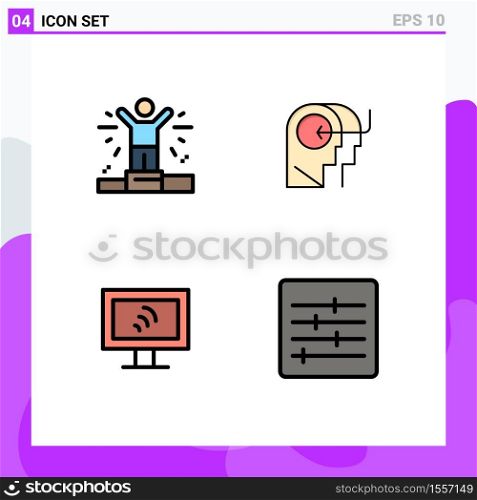Universal Icon Symbols Group of 4 Modern Filledline Flat Colors of business, service, people, mind, layout Editable Vector Design Elements