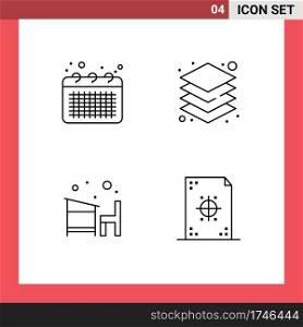 Universal Icon Symbols Group of 4 Modern Filledline Flat Colors of business, chair, note, layers, education Editable Vector Design Elements