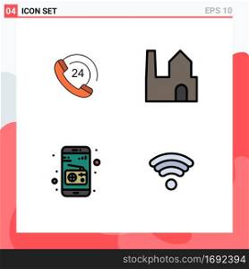 Universal Icon Symbols Group of 4 Modern Filledline Flat Colors of call, media, support, industrial plant, technology Editable Vector Design Elements