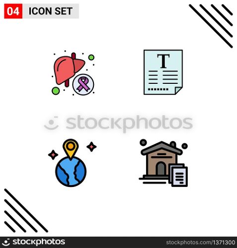 Universal Icon Symbols Group of 4 Modern Filledline Flat Colors of cancer, world, liver, text, location Editable Vector Design Elements