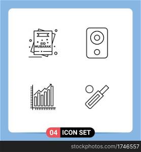 Universal Icon Symbols Group of 4 Modern Filledline Flat Colors of card, speaker, mubarak, devices, analytics Editable Vector Design Elements