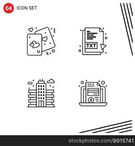 Universal Icon Symbols Group of 4 Modern Filledline Flat Colors of cards, city, life, txt file, office Editable Vector Design Elements