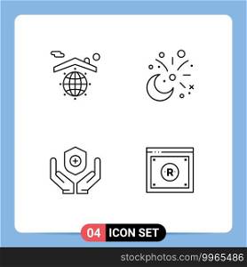 Universal Icon Symbols Group of 4 Modern Filledline Flat Colors of earth, medical, safe, celebration, shield Editable Vector Design Elements