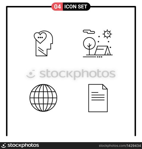 Universal Icon Symbols Group of 4 Modern Filledline Flat Colors of feelings, globe, head, holiday, web Editable Vector Design Elements
