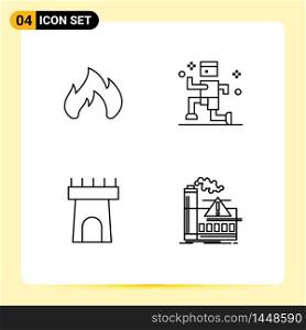 Universal Icon Symbols Group of 4 Modern Filledline Flat Colors of fire, sand, spark, running, factory Editable Vector Design Elements