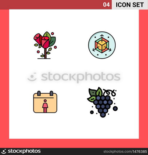 Universal Icon Symbols Group of 4 Modern Filledline Flat Colors of flower, diet, wedding, design, grape Editable Vector Design Elements