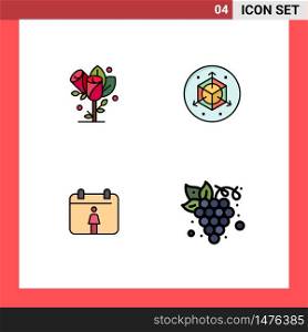 Universal Icon Symbols Group of 4 Modern Filledline Flat Colors of flower, diet, wedding, design, grape Editable Vector Design Elements