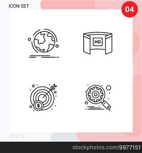 Universal Icon Symbols Group of 4 Modern Filledline Flat Colors of globe, hd, connection, display, profit Editable Vector Design Elements