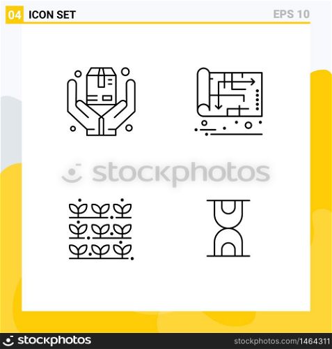 Universal Icon Symbols Group of 4 Modern Filledline Flat Colors of hands, agriculture, box, house, nature Editable Vector Design Elements