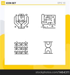 Universal Icon Symbols Group of 4 Modern Filledline Flat Colors of hands, agriculture, box, house, nature Editable Vector Design Elements