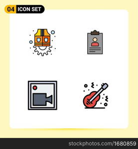 Universal Icon Symbols Group of 4 Modern Filledline Flat Colors of jacket, cam, gear, clipboard, record Editable Vector Design Elements