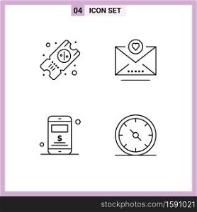 Universal Icon Symbols Group of 4 Modern Filledline Flat Colors of ticket, business, email, mobile, gauge Editable Vector Design Elements