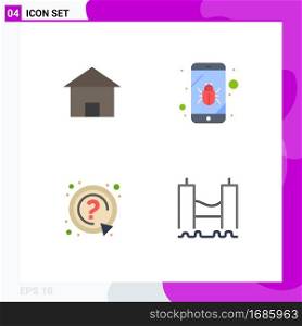 Universal Icon Symbols Group of 4 Modern Flat Icons of building, ask, house, mobile, question Editable Vector Design Elements