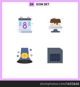 Universal Icon Symbols Group of 4 Modern Flat Icons of calendar, hat, food, event, card Editable Vector Design Elements