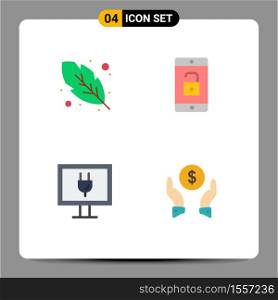 Universal Icon Symbols Group of 4 Modern Flat Icons of calligraphy, tv, application, unlock, finance insurance Editable Vector Design Elements