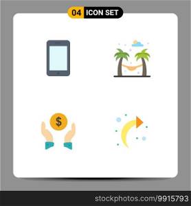 Universal Icon Symbols Group of 4 Modern Flat Icons of cell, money, call, garden, arrow Editable Vector Design Elements