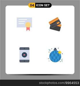 Universal Icon Symbols Group of 4 Modern Flat Icons of certificate, shopping, creditcard, credit card, phone Editable Vector Design Elements