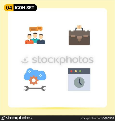 Universal Icon Symbols Group of 4 Modern Flat Icons of chat, cloud application service, dialog, bag, cloud service configure Editable Vector Design Elements