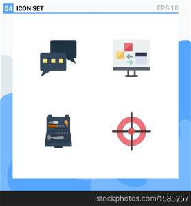 Universal Icon Symbols Group of 4 Modern Flat Icons of chatting, building, app, develop, repair Editable Vector Design Elements