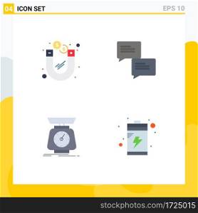 Universal Icon Symbols Group of 4 Modern Flat Icons of dollar, scale, magnetic, message, volume Editable Vector Design Elements