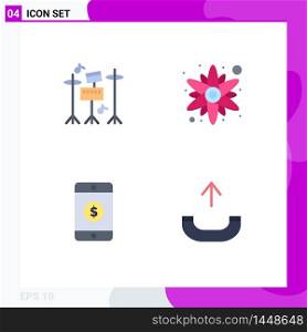 Universal Icon Symbols Group of 4 Modern Flat Icons of drum, call, rose, dollar, phone Editable Vector Design Elements