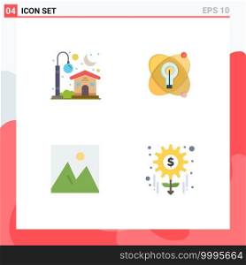 Universal Icon Symbols Group of 4 Modern Flat Icons of home, frame, moon, nuclear, interior Editable Vector Design Elements