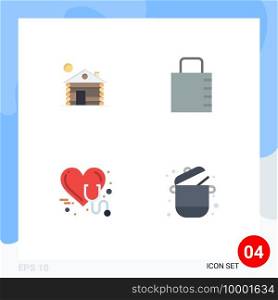 Universal Icon Symbols Group of 4 Modern Flat Icons of hotel, health, home, protect, stethoscope Editable Vector Design Elements
