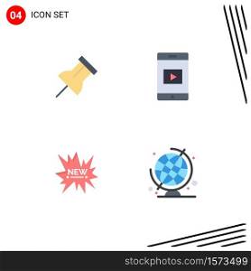 Universal Icon Symbols Group of 4 Modern Flat Icons of paper, new, mobile, ecommerce, geography Editable Vector Design Elements