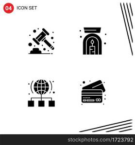 Universal Icon Symbols Group of 4 Modern Solid Glyphs of auction, link, banking, spa, server Editable Vector Design Elements