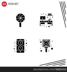 Universal Icon Symbols Group of 4 Modern Solid Glyphs of christmas, application, lollipop, cupboard, watch Editable Vector Design Elements