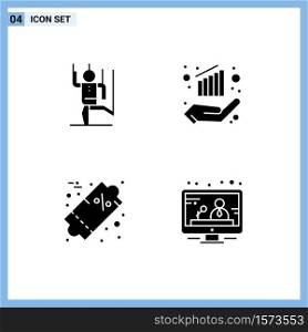 Universal Icon Symbols Group of 4 Modern Solid Glyphs of command, discount, manipulate, data, sale Editable Vector Design Elements