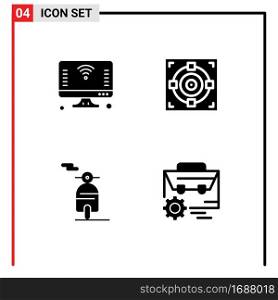 Universal Icon Symbols Group of 4 Modern Solid Glyphs of computer, motor, things, achievement, transport Editable Vector Design Elements