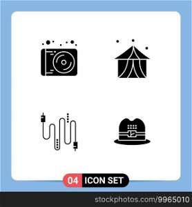 Universal Icon Symbols Group of 4 Modern Solid Glyphs of device, cable, technology, fair, communication Editable Vector Design Elements