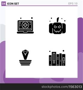Universal Icon Symbols Group of 4 Modern Solid Glyphs of digital, india, pharmacy, scary, history Editable Vector Design Elements