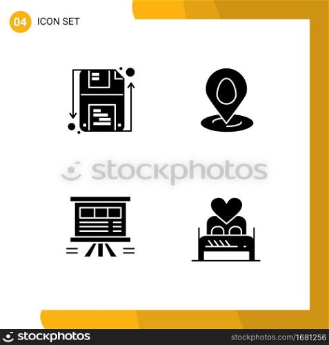 Universal Icon Symbols Group of 4 Modern Solid Glyphs of disk, board, shape, map, chart Editable Vector Design Elements
