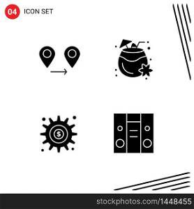 Universal Icon Symbols Group of 4 Modern Solid Glyphs of gps, generate, coconut, summer, options Editable Vector Design Elements