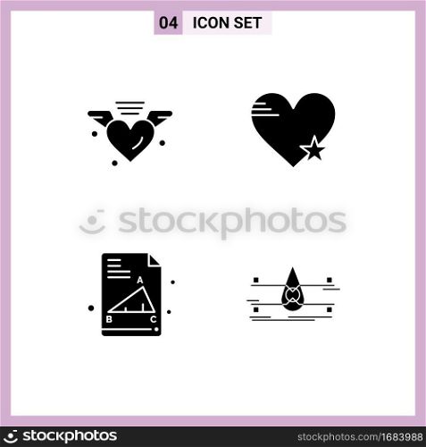 Universal Icon Symbols Group of 4 Modern Solid Glyphs of loving, back to school, wedding, love, exam paper Editable Vector Design Elements
