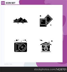 Universal Icon Symbols Group of 4 Modern Solid Glyphs of mountain, media, nature, process, technology Editable Vector Design Elements