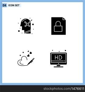 Universal Icon Symbols Group of 4 Modern Solid Glyphs of optimistic, heart, human mind, lock, hd Editable Vector Design Elements