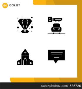 Universal Icon Symbols Group of 4 Modern Solid Glyphs of premium, cross, car, church, chat Editable Vector Design Elements