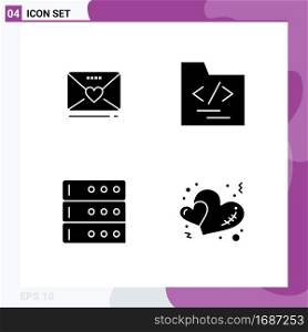 Universal Icon Symbols Group of 4 Modern Solid Glyphs of sms, server, heart, business, hearts Editable Vector Design Elements
