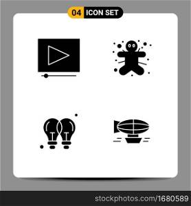 Universal Icon Symbols Group of 4 Modern Solid Glyphs of video, light, cookie, halloween, business Editable Vector Design Elements