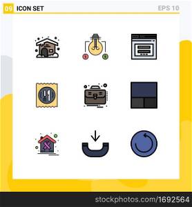 Universal Icon Symbols Group of 9 Modern Filledline Flat Colors of business, table, secure, knife, lunch Editable Vector Design Elements